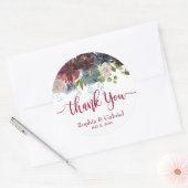 ブルゴーニュ・マルサラ・レッド・ネイビーフローラ結婚ズ・サンキュー ラウンドシール (封筒)