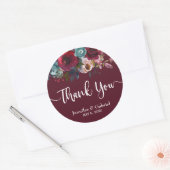 ブルゴーニュ・マルサラ・レッド・ネイビーフローラ結婚ズ・サンキュー ラウンドシール (封筒)