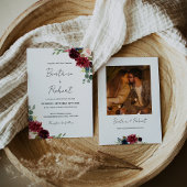 ブルゴーニュ・マルサラ&赤面ピンクフローラ結婚の写真 招待状