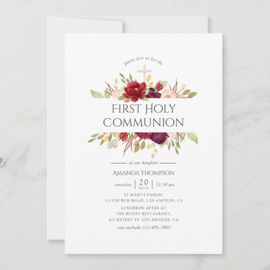 ブルゴーニュ – マルサラ&赤面フローラ第一聖餐式 招待状 (正面)