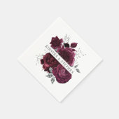 ブルゴーニュ・マルーンとシルバー結婚フローラのカクテル スタンダードカクテルナプキン (角)