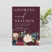 ブルゴーニュ、マルーン植物学秋または春の結婚式 招待状 (スタンド正面)