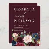ブルゴーニュ、マルーン植物学秋または春の結婚式 招待状 (正面/裏面)