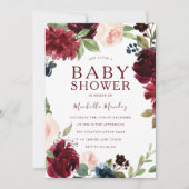 ブルゴーニュ・マルーン赤い美しい赤ちゃんシャワー 招待状 (正面)