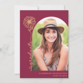 ブルゴーニュ・マルーン金ゴールド手書き写真卒業 招待状 (正面)