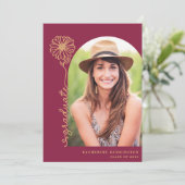 ブルゴーニュ・マルーン金ゴールド手書き写真卒業 招待状 (スタンド正面)