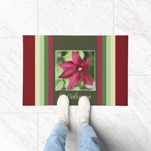 ブルゴーニュ&ミントグリーンストライプ ドアマット (室内)