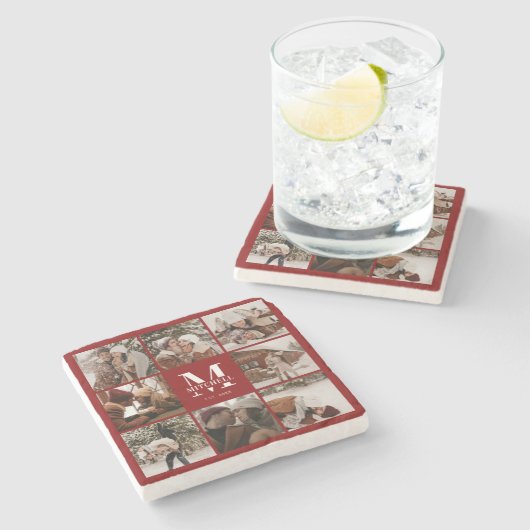 ブルゴーニュ・モノグラムイニシャルファミリー名&写真 ストーンコースター (横)