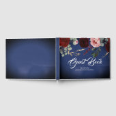 ブルゴーニュ・レッドとネイビー・ブルーのフローラ結婚ズ ゲストブック (全面)
