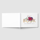 ブルゴーニュ・レッドとネイビー・ブルーのフローラ結婚ズ ゲストブック (全面)