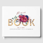 ブルゴーニュ・レッドとネイビー・ブルーのフローラ結婚ズ ゲストブック (正面)