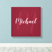 ブルゴーニュ・レッドパーソナライズされた・モノグラムと名前 キャンバスプリント (インサイチュ (ウッドフロア))