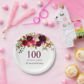 ブルゴーニュ・レッドフローラボホ100thバースデーパーティー ペーパープレート (パーティー)