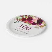 ブルゴーニュ・レッドフローラボホ100thバースデーパーティー ペーパープレート (アングル)