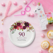 ブルゴーニュ・レッドフローラボホ90thバースデーパーティー ペーパープレート (パーティー)