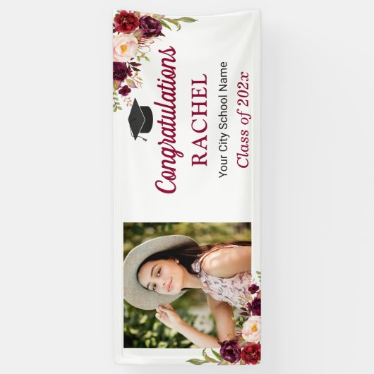 ブルゴーニュ・レッドフローラ大学院写真卒業パーティー 横断幕 (縦)