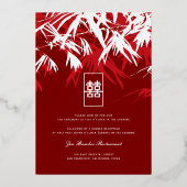 ブルゴーニュ&レッド禅葉竹中国の結婚の 箔招待状 (裏面)