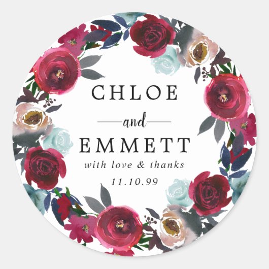 ブルゴーニュ・レッド結婚フローラの好意シール ラウンドシール (正面)
