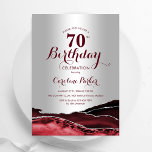 ブルゴーニュ・レッド・シルバー・アゲート70th誕生日パーティー 招待状<br><div class="desc">ブルゴーニュ赤と銀は70th誕生日パーティーの招待を上げた。エレガントモダンデザインは水色agate marble geode背景、グリッター銀フェイク、タイポグラフィスクリプトフォント。トレンディー招待状カードは女性スタイリッシュの日のお祝いに最適。印刷されたZazzle招待状または即時ダウンロードのデジタル印刷可能なテンプレート。</div>