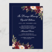 ブルゴーニュ・レッド・ネイビーフローラメモリアル 招待状 (正面/裏面)