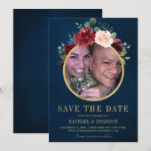 ブルゴーニュ・レッド・ネイビーフローラ素朴・ボホ写真 セーブザデート (正面/裏面)