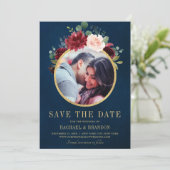 ブルゴーニュ・レッド・ネイビーフローラ素朴・ボホ写真 セーブザデート (スタンド正面)