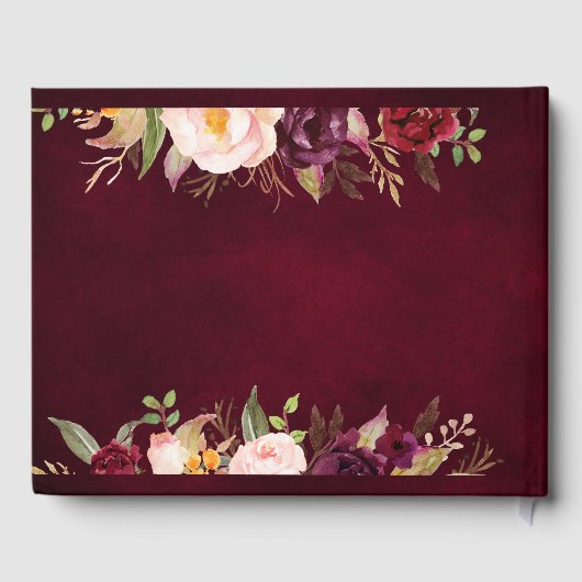 ブルゴーニュ・レッド・ネイビー素朴フローラの結婚ゲストブック ゲストブック (裏面)