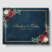 ブルゴーニュ・レッド・ネイビー素朴フローラの結婚ゲストブック ゲストブック (正面)