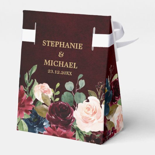 ブルゴーニュ・レッド・ネイビー素朴フローラボ結婚ーホ フェイバーボックス (裏面サイド)