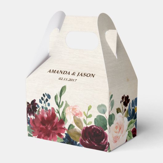 ブルゴーニュ・レッド・ネイビー素朴フローラボ結婚ーホ フェイバーボックス (正面サイド)