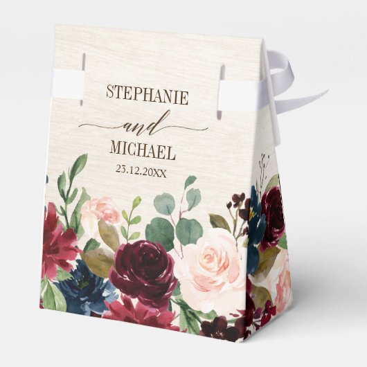 ブルゴーニュ・レッド・ネイビー素朴フローラボ結婚ーホ フェイバーボックス (裏面サイド)