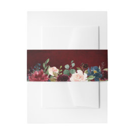 ブルゴーニュ・レッド・ネイビー素朴フローラボ結婚ーホ 招待状ベリーバンド