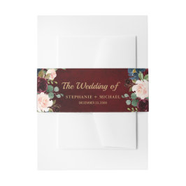 ブルゴーニュ・レッド・ネイビー素朴フローラボ結婚ーホ 招待状ベリーバンド