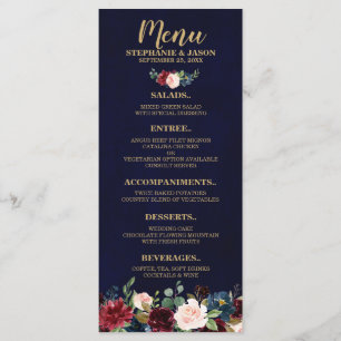 ブルゴーニュ・レッド・ネイビー素朴フローラ結婚ボホのメニュー メニュー