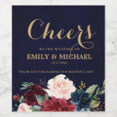 ブルゴーニュ・レッド・ネイビー素朴フローラ結婚・ボホのレーベル ワインラベル (シングルラベル)