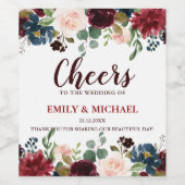 ブルゴーニュ・レッド・ネイビー素朴フローラ結婚・ボホのレーベル ワインラベル (シングルラベル)