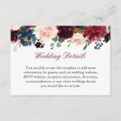 ブルゴーニュ・レッド・ネイビー・ブルー結婚フローラ詳細情報 エンクロージャーカード (正面)