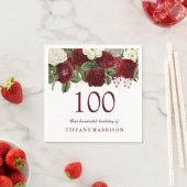 ブルゴーニュ・レッド・ホワイト・ローズ100thバースデーパーティー スタンダードカクテルナプキン (インサイチュ)