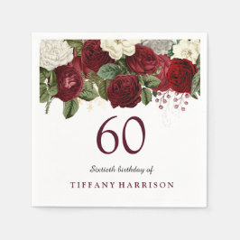 ブルゴーニュ・レッド・ホワイト・ローズ60歳の誕生日パーティー スタンダードカクテルナプキン