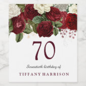 ブルゴーニュ・レッド・ホワイト・ローズ70th誕生日パーティー ワインラベル (シングルラベル)