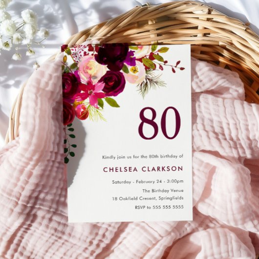 ブルゴーニュ・レッド・ボホフローラ80thバースデーパーティー 招待状