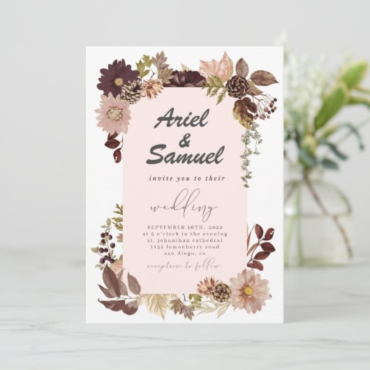 ブルゴーニュ・レッド・赤面・金ゴールド・ジ結婚オメトリ・グリーナリーズ 招待状 (スタンド正面)