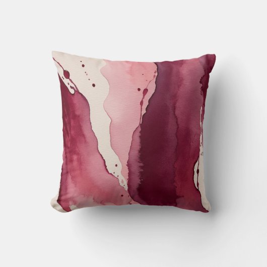 ブルゴーニュ、ローズウッドピンク、ソフトアイボリー水彩 クッション (正面)