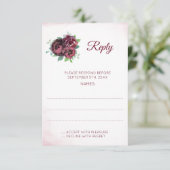 ブルゴーニュ・ローズ結婚・ブーケの返信カード 出欠カード (スタンド正面)