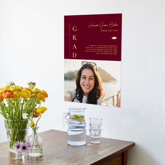 ブルゴーニュ |卒業式シンプルの写真と引用文 箔ポスター (レイダウン (キッチン))