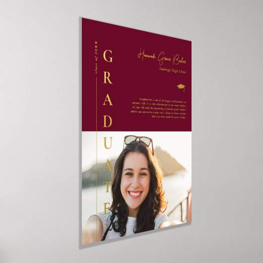 ブルゴーニュ |卒業式シンプルの写真と引用文 箔ポスター (レイダウン)