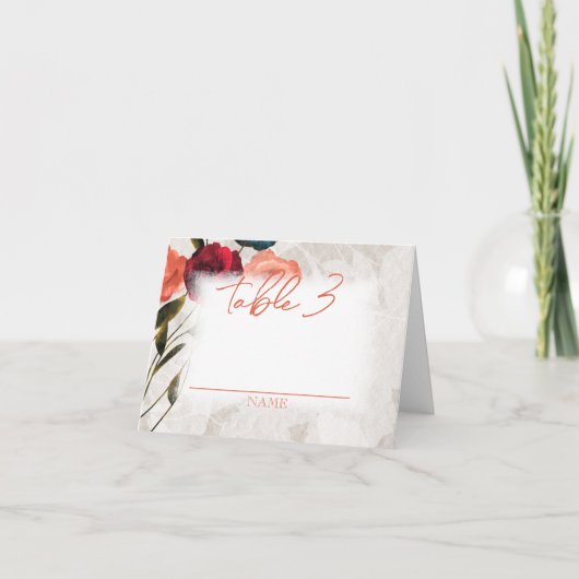 ブルゴーニュ、桃のバラ結婚のテーブル名 ノートカード (正面)