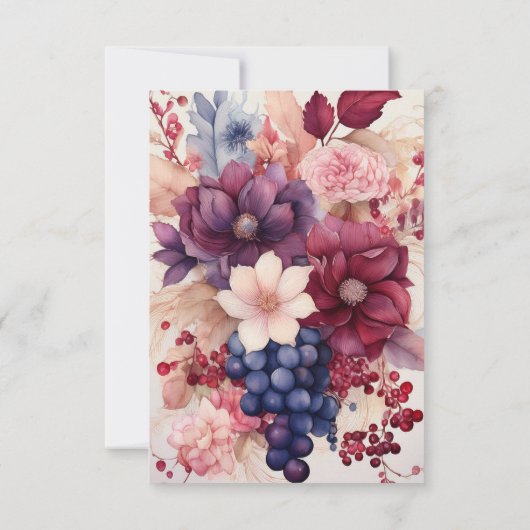 ブルゴーニュ、海軍、赤面フローラワインをテーマ結婚にした 出欠カード (裏面)