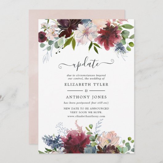 ブルゴーニュ、海軍、赤面フローラ結婚の更新 招待状 (正面/裏面)