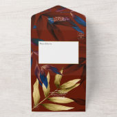 ブルゴーニュ、海軍、金ゴールドトロピカル結婚ズ オールインワン招待状 (外側)